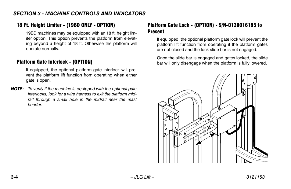 18 ft. height limiter - (19bd only - option), Platform gate interlock - (option) | JLG 19BD Operator Manual User Manual | Page 30 / 54