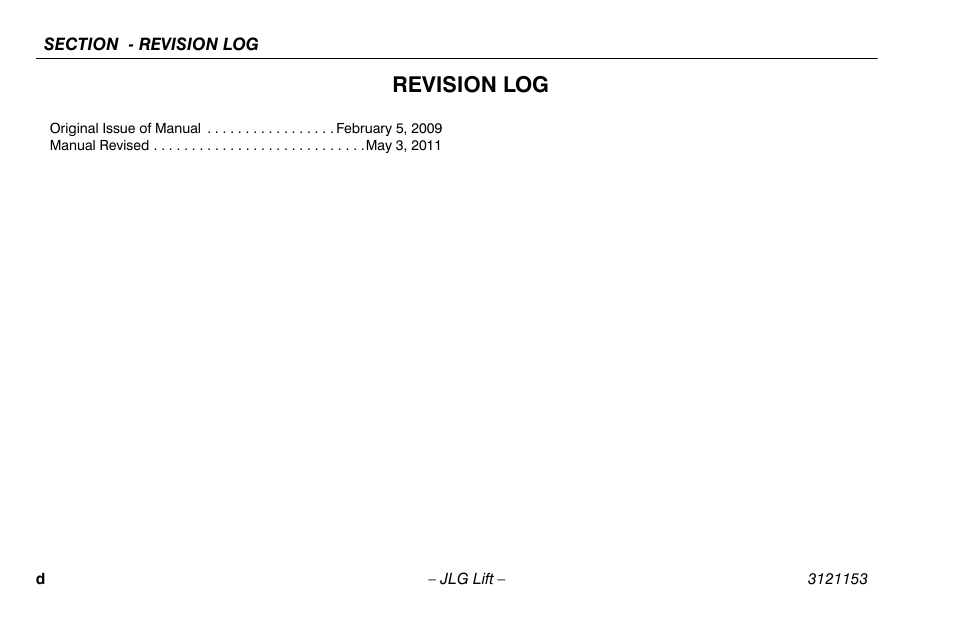 Revision log | JLG 19BD Operator Manual User Manual | Page 6 / 54
