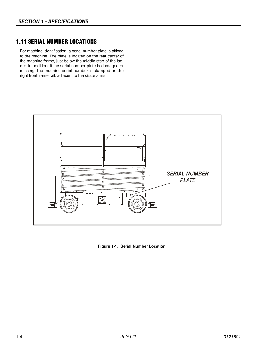 11 serial number locations, Serial number locations -4, Serial number location -4 | JLG 260MRT Service Manual User Manual | Page 12 / 106