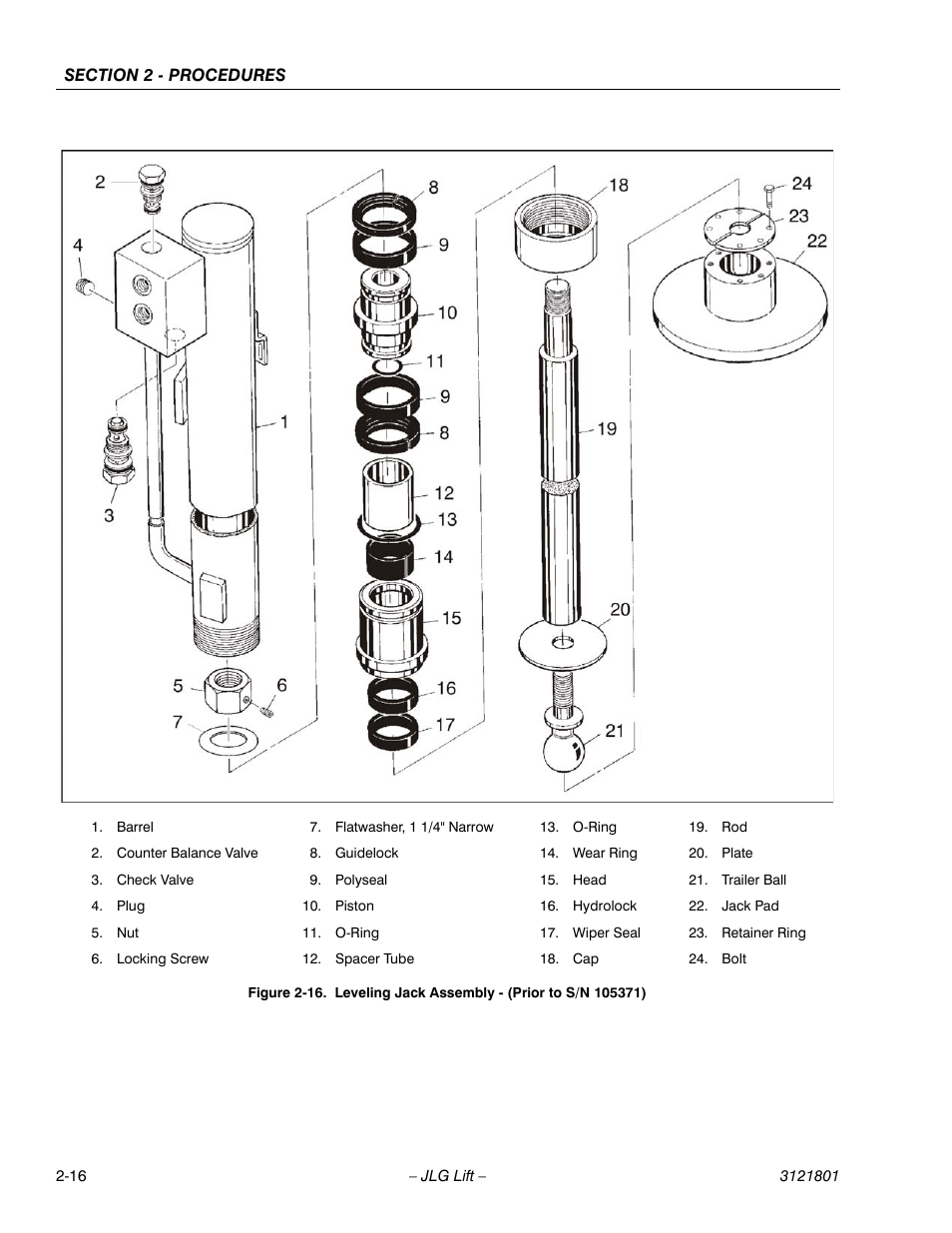 Leveling jack assembly - (prior to s/n 105371) -17 | JLG 260MRT Service Manual User Manual | Page 38 / 106