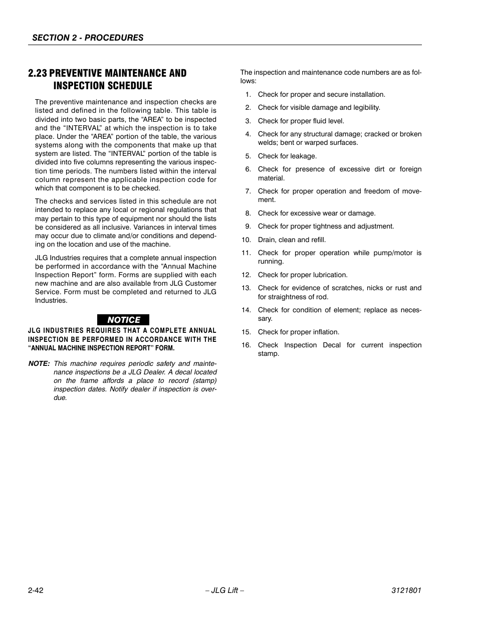 23 preventive maintenance and inspection schedule, Preventive maintenance and inspection schedule -41 | JLG 260MRT Service Manual User Manual | Page 64 / 106