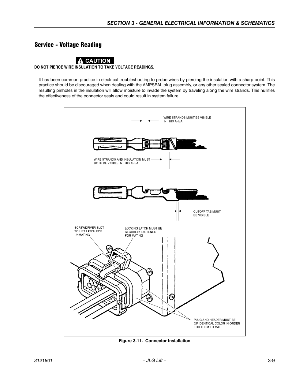 Service - voltage reading, Connector installation -9 | JLG 260MRT Service Manual User Manual | Page 75 / 106