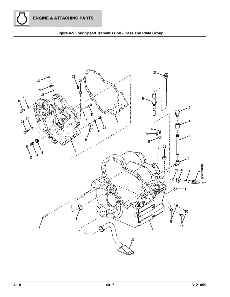 Four speed transmission - case and plate group -18 | JLG 4017 Parts Manual User Manual | Page 104 / 357