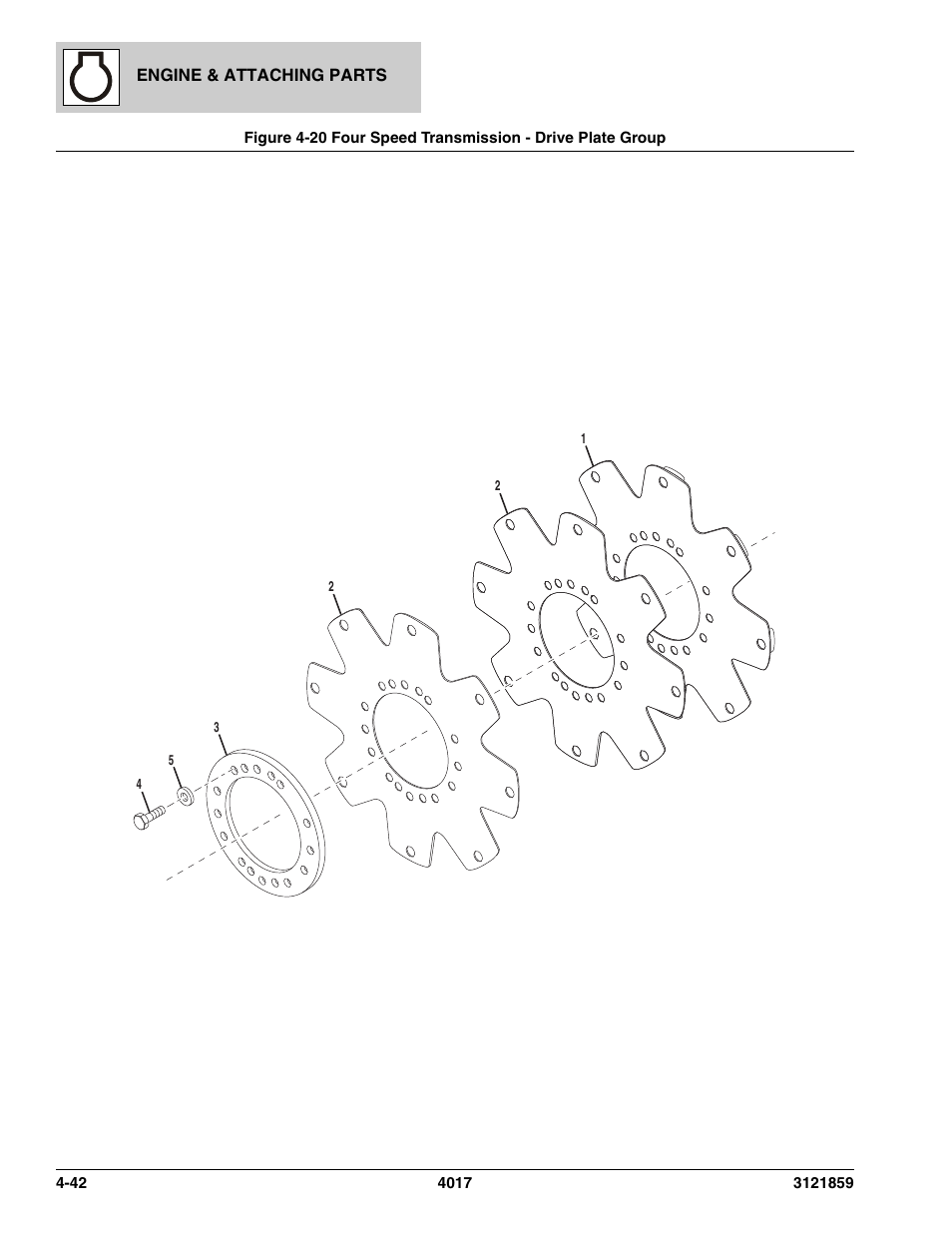 Four speed transmission - drive plate group -42 | JLG 4017 Parts Manual User Manual | Page 128 / 357