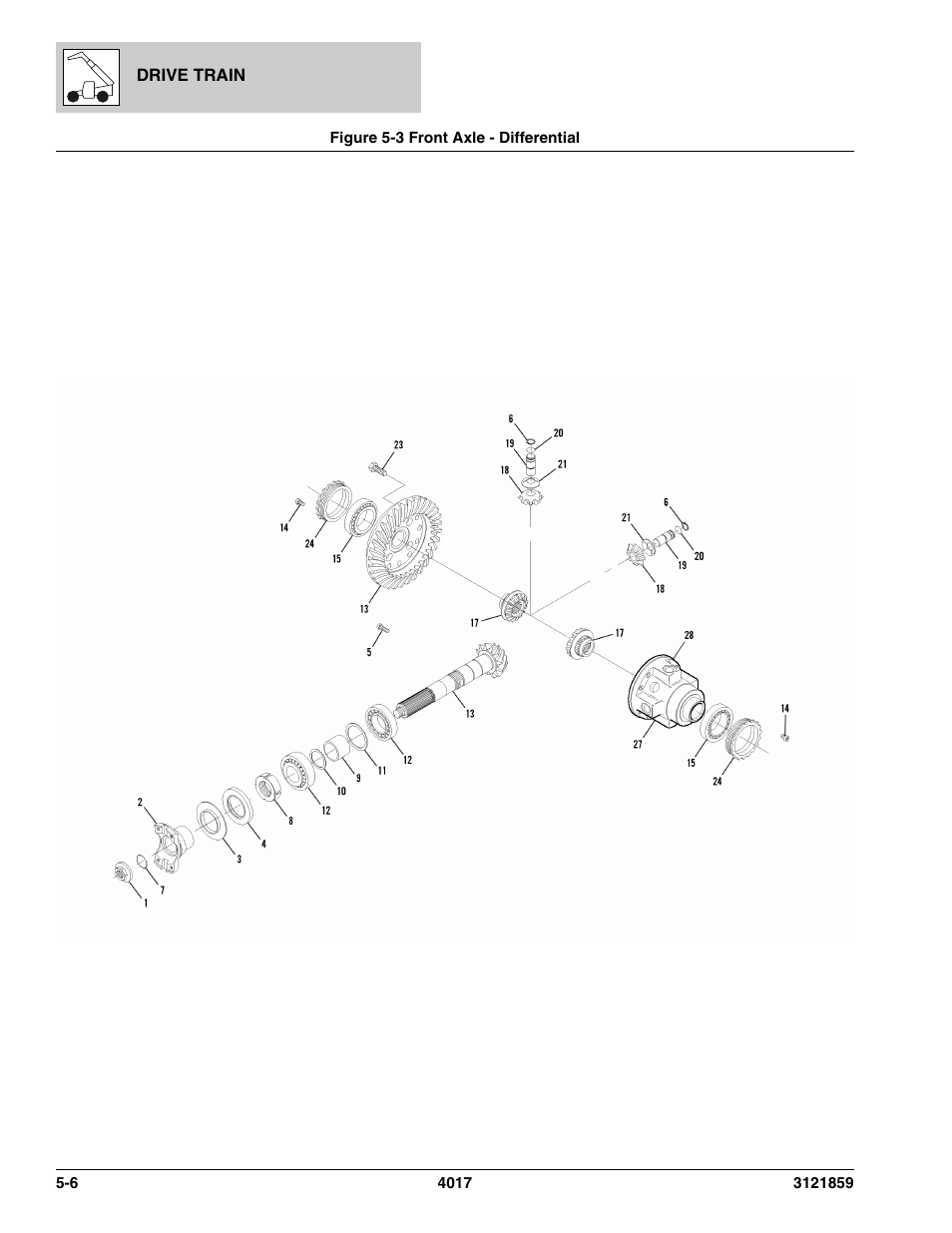 Figure 5-3 front axle - differential, Front axle - differential -6, Tial, (see figure 5-3 for details) | JLG 4017 Parts Manual User Manual | Page 138 / 357