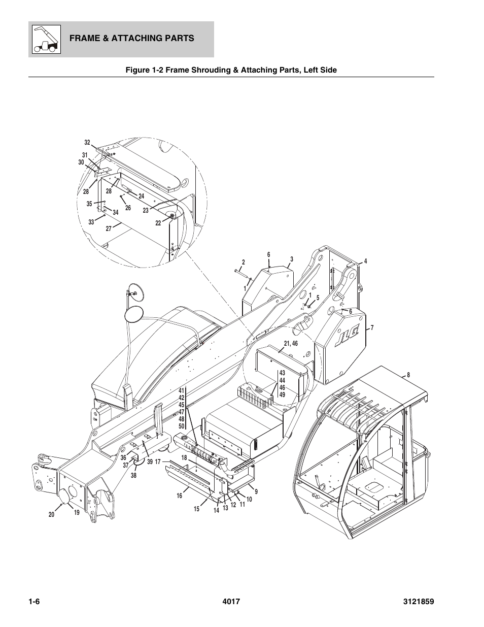 Frame shrouding & attaching parts, left side -6 | JLG 4017 Parts Manual User Manual | Page 14 / 357