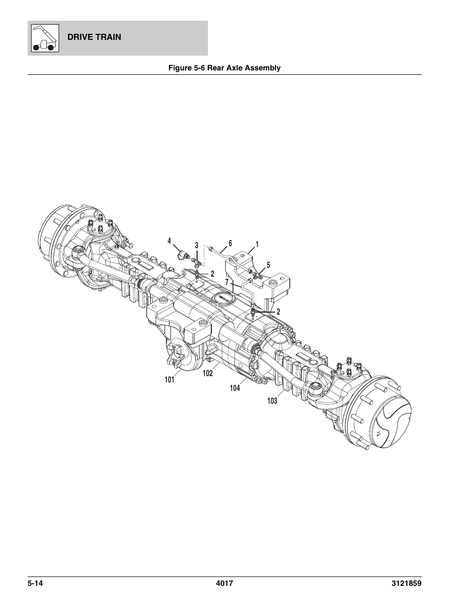 Figure 5-6 rear axle assembly, Rear axle assembly -14, Ear axle, (see figure 5-6 for details) | JLG 4017 Parts Manual User Manual | Page 146 / 357