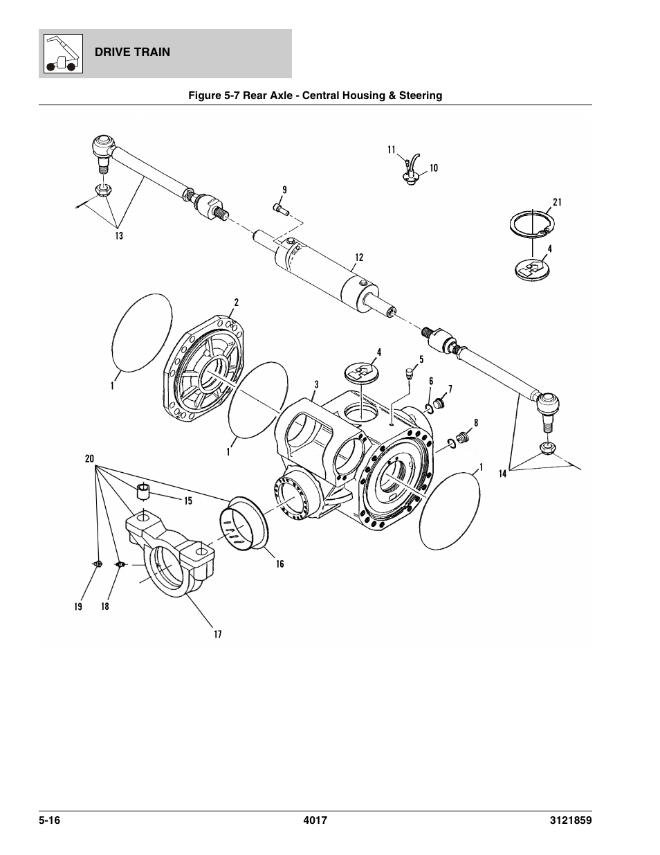 Figure 5-7 rear axle - central housing & steering, Rear axle - central housing & steering -16, Steering, (see figure 5-7 for details) | JLG 4017 Parts Manual User Manual | Page 148 / 357