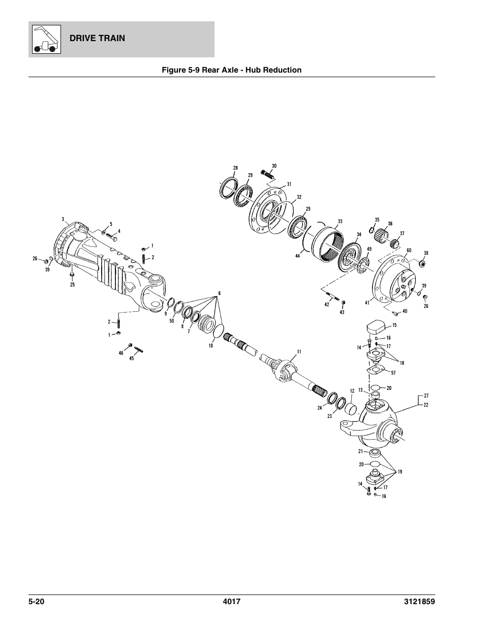 Figure 5-9 rear axle - hub reduction, Rear axle - hub reduction -20, Hub reduction, (see figure 5-9 for details) | JLG 4017 Parts Manual User Manual | Page 152 / 357