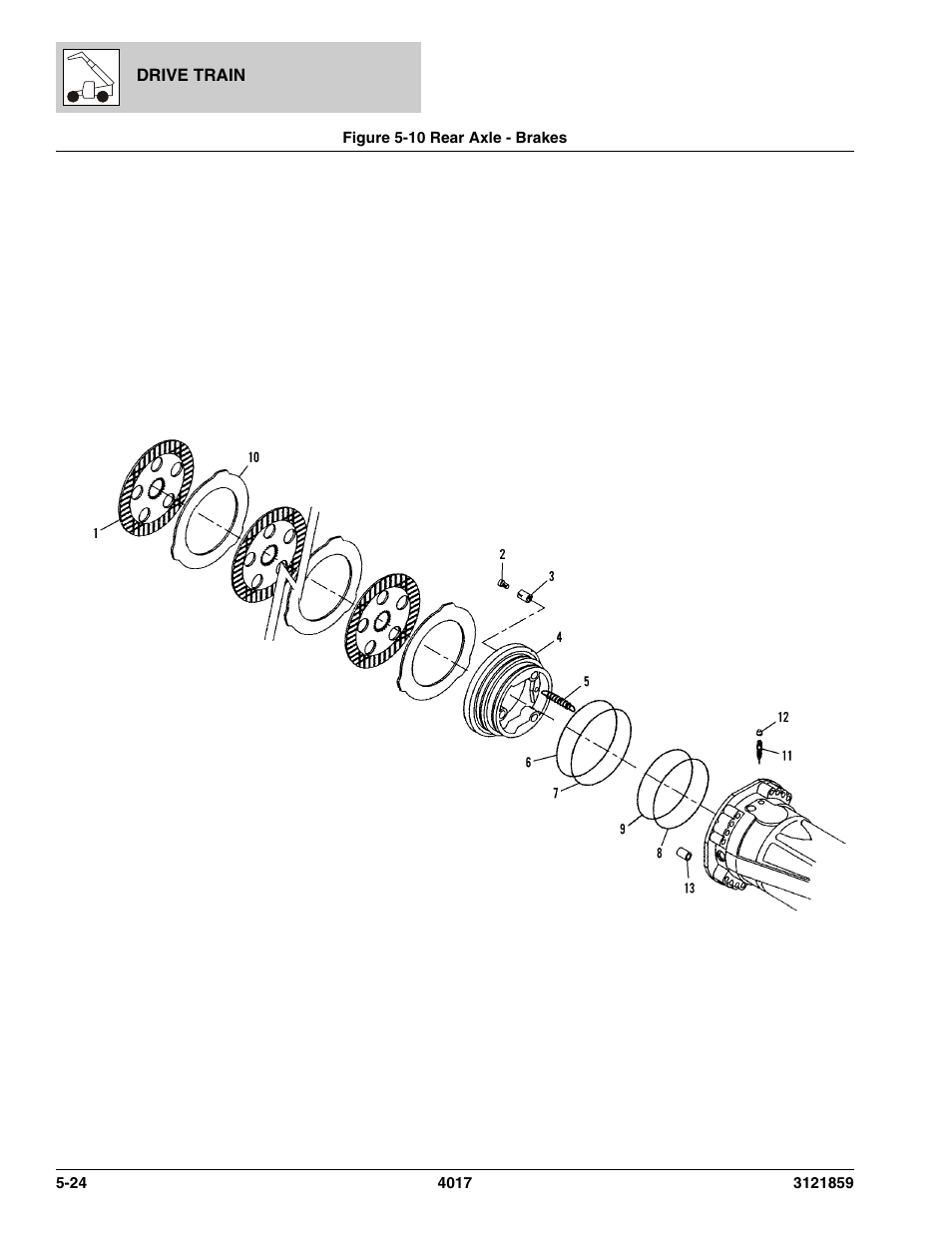 Figure 5-10 rear axle - brakes, Rear axle - brakes -24, Brakes, (see figure 5-10 for details) | JLG 4017 Parts Manual User Manual | Page 156 / 357