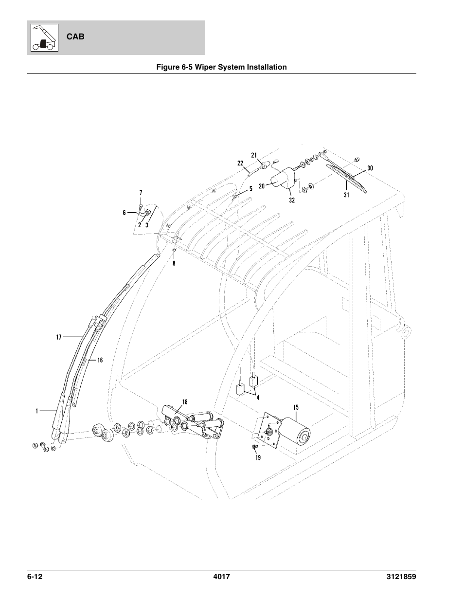 Figure 6-5 wiper system installation, Wiper system installation -12 | JLG 4017 Parts Manual User Manual | Page 172 / 357