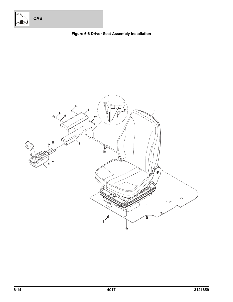 Figure 6-6 driver seat assembly installation, Driver seat assembly installation -14 | JLG 4017 Parts Manual User Manual | Page 174 / 357
