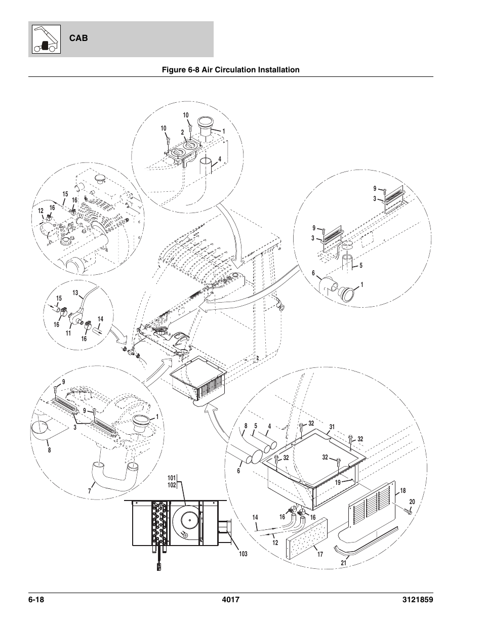 Figure 6-8 air circulation installation, Air circulation installation -18, M, (see figure 6-8 for details) | JLG 4017 Parts Manual User Manual | Page 178 / 357
