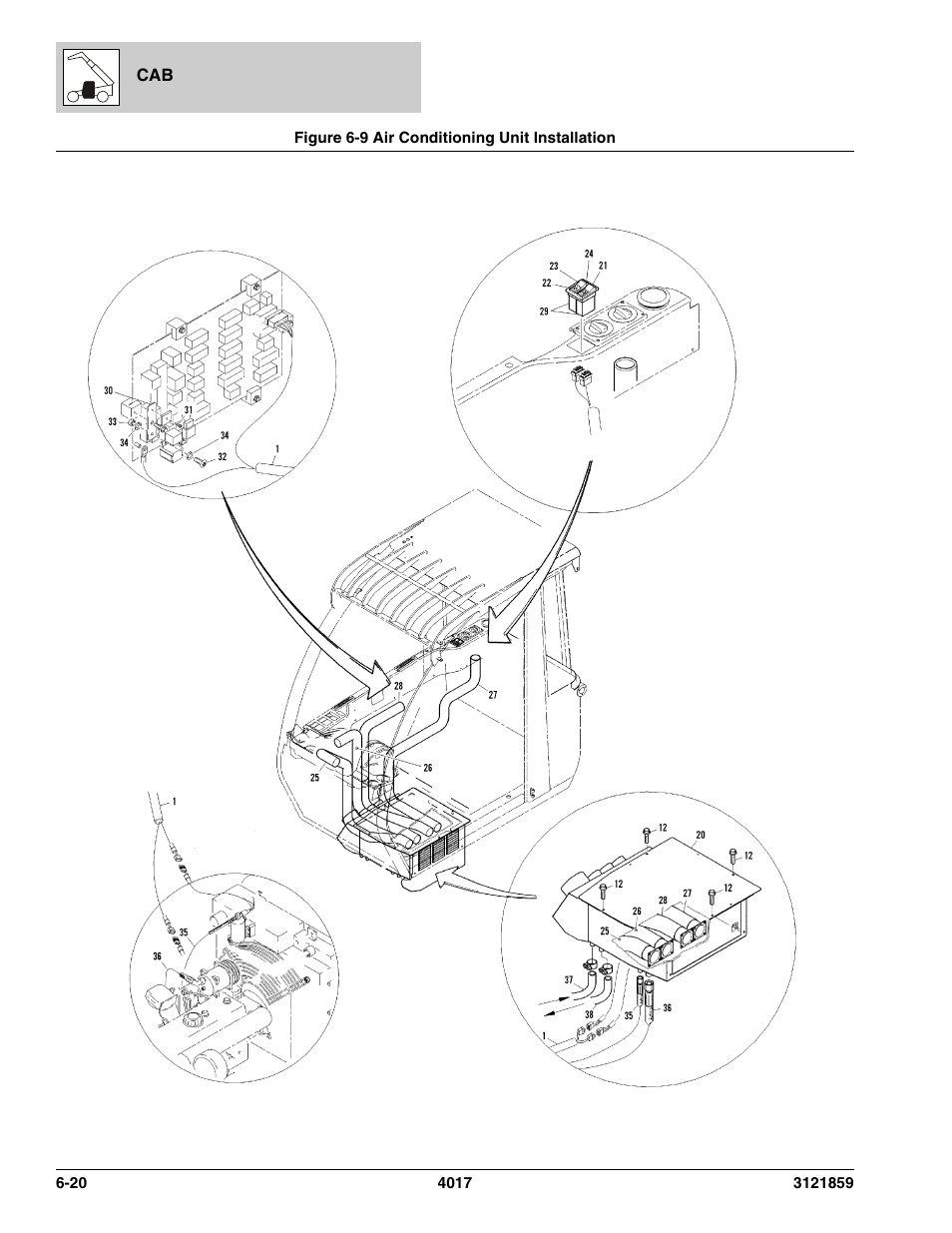 Figure 6-9 air conditioning unit installation, Air conditioning unit installation -20 | JLG 4017 Parts Manual User Manual | Page 180 / 357