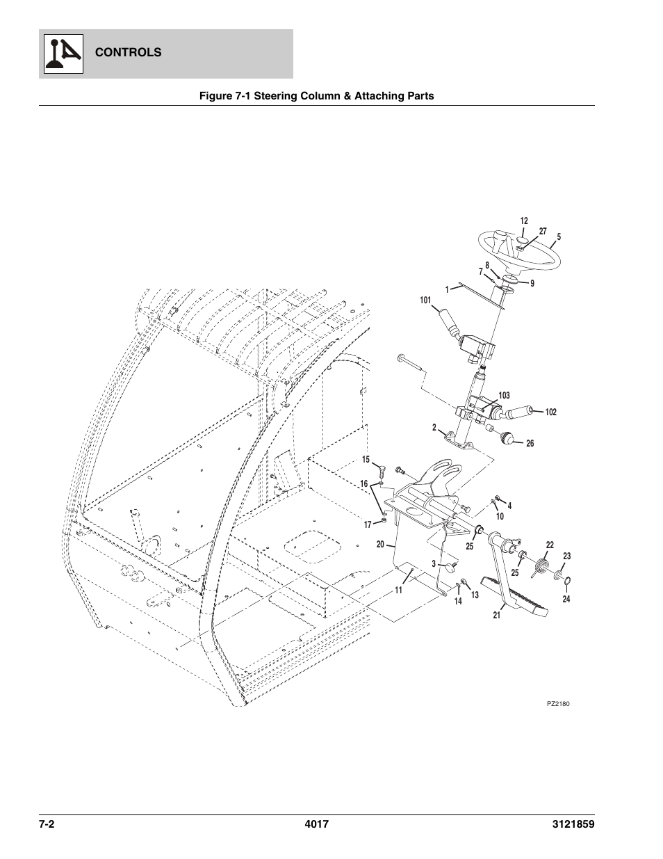 Figure 7-1 steering column & attaching parts, Steering column & attaching parts -2, Column assy, (see figure 7-1 for details) | JLG 4017 Parts Manual User Manual | Page 184 / 357