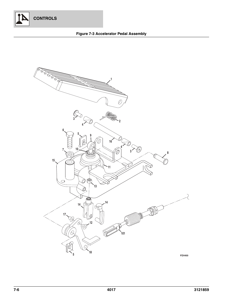 Figure 7-3 accelerator pedal assembly, Accelerator pedal assembly -6, Ssy, (see figure 7-3 for details) | JLG 4017 Parts Manual User Manual | Page 188 / 357