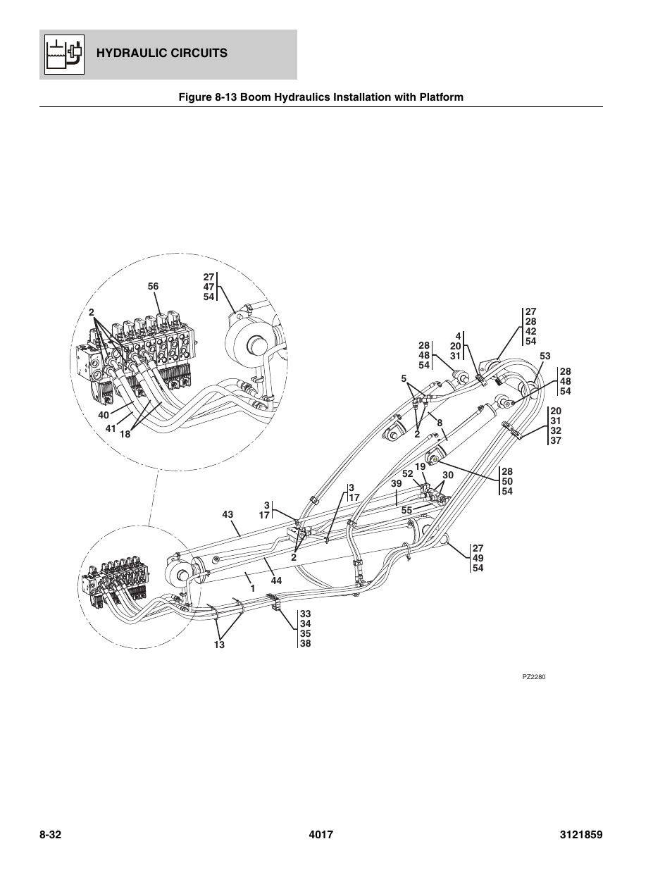Boom hydraulics installation with platform -32, Figure 8-13, Figure 8-13, i | JLG 4017 Parts Manual User Manual | Page 222 / 357