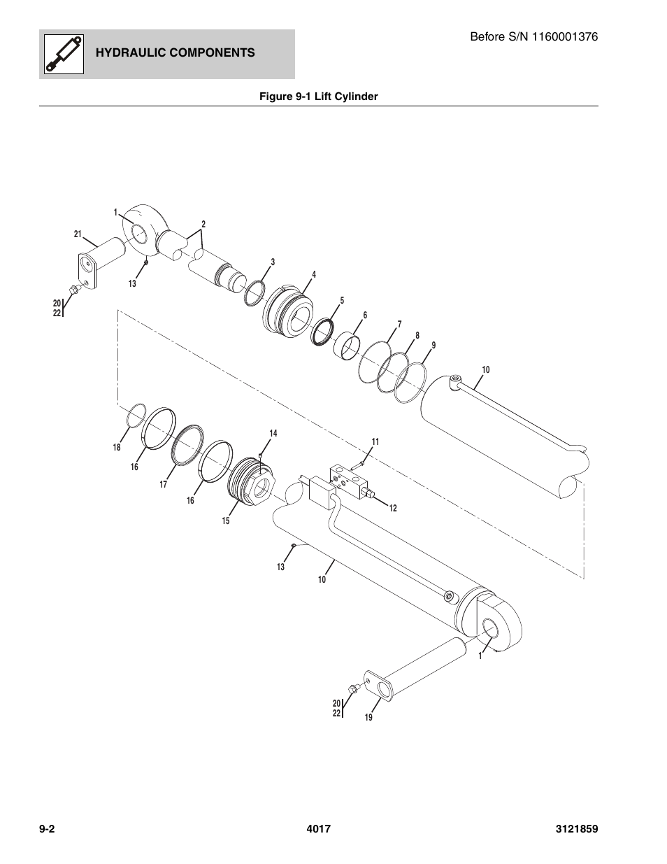 Figure 9-1 lift cylinder, Lift cylinder -2, Cylinder | See figure 9-1 for details) | JLG 4017 Parts Manual User Manual | Page 230 / 357