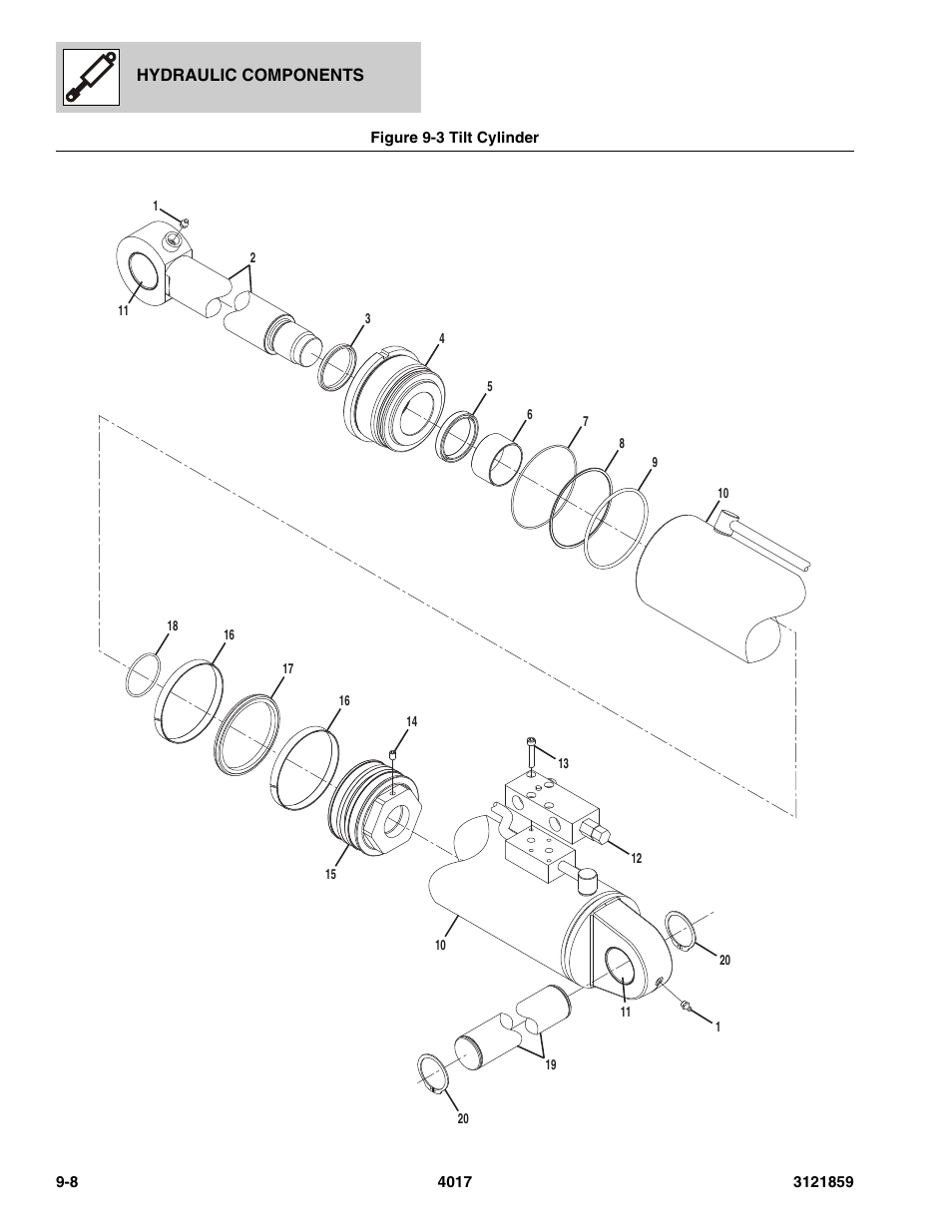 Figure 9-3 tilt cylinder, Tilt cylinder -8, T cylinder, (see figure 9-3 for details) | JLG 4017 Parts Manual User Manual | Page 236 / 357