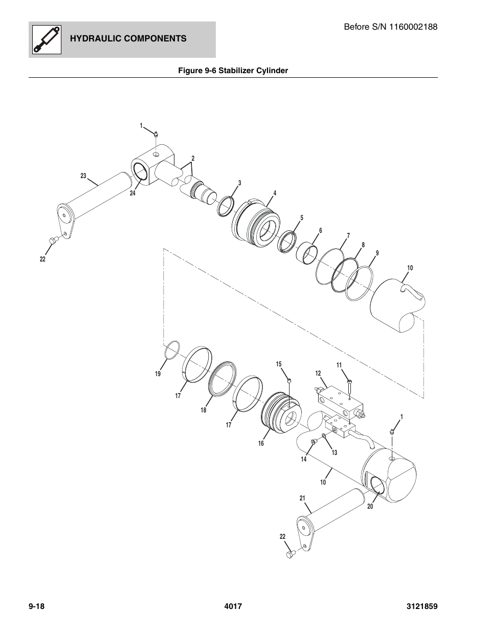 Figure 9-6 stabilizer cylinder, Stabilizer cylinder -18, D pin, (see figure 9-6 for details) | Cylinder, See figure 9-6 for details) | JLG 4017 Parts Manual User Manual | Page 246 / 357