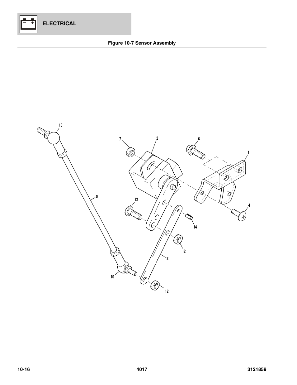 Figure 10-7 sensor assembly, Sensor assembly -16, Sensor assy, (see figure 10-7 for details) | JLG 4017 Parts Manual User Manual | Page 287 / 357
