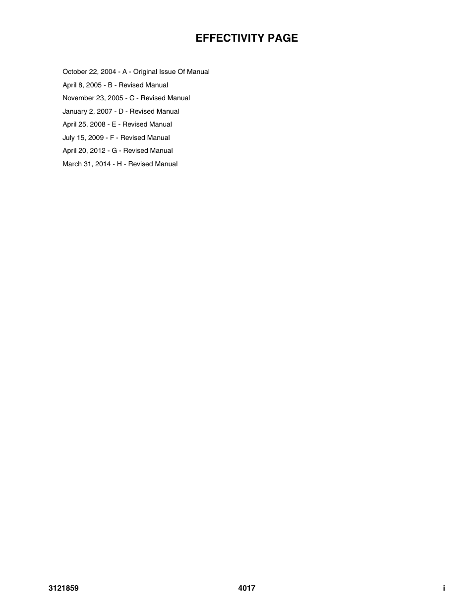 Effectivity page | JLG 4017 Parts Manual User Manual | Page 3 / 357