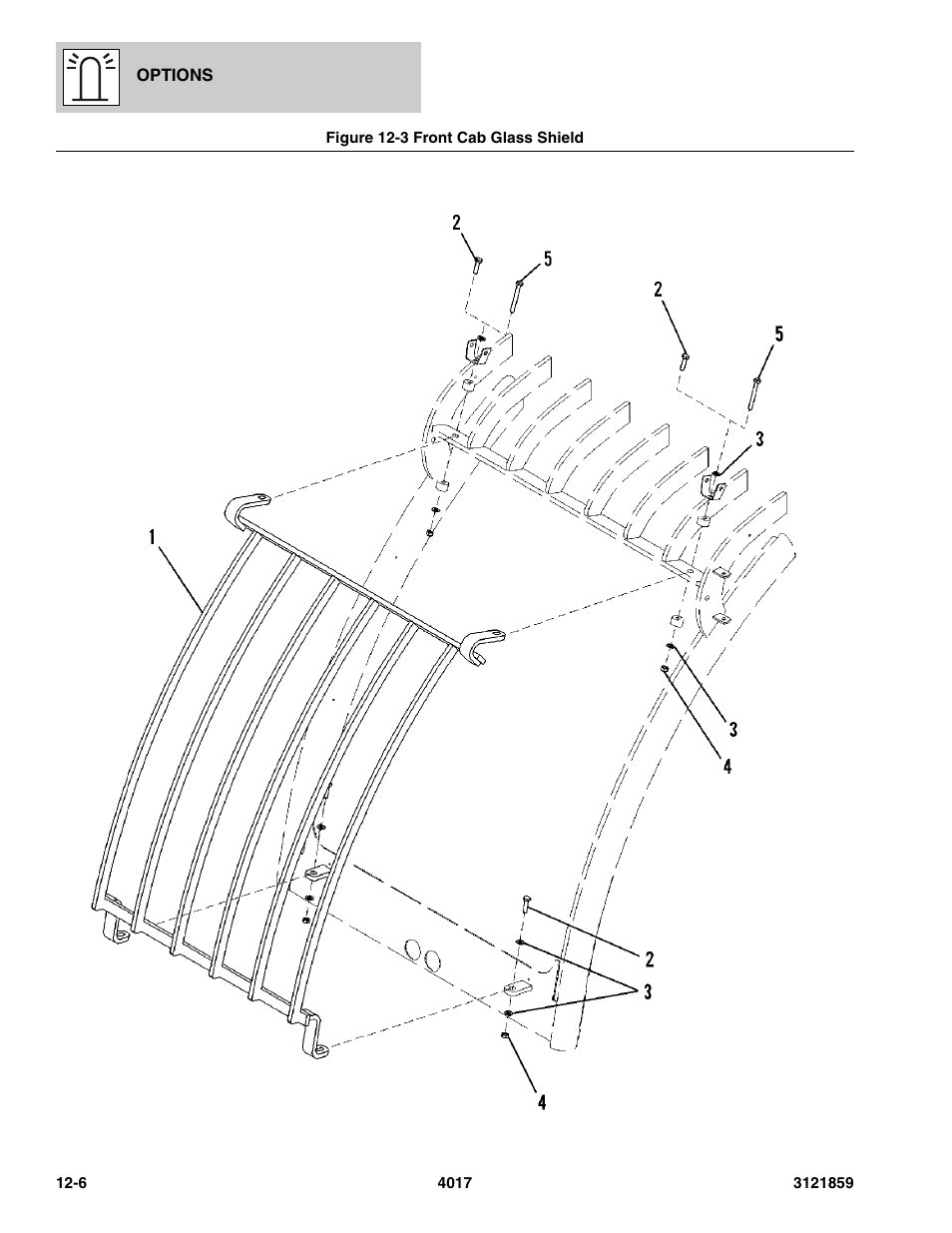 Figure 12-3 front cab glass shield, Front cab glass shield -6 | JLG 4017 Parts Manual User Manual | Page 329 / 357