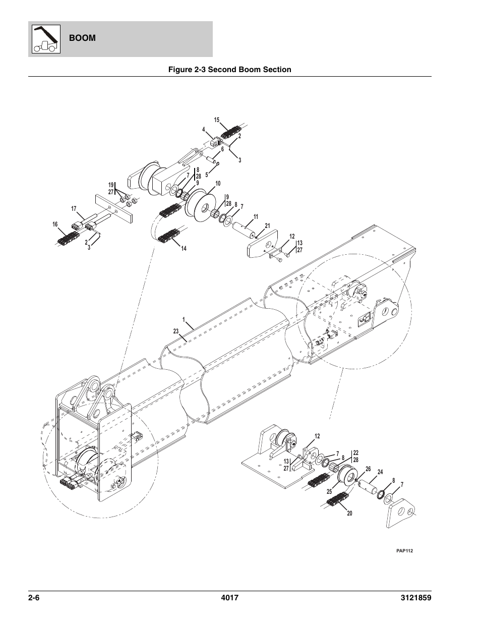 Figure 2-3 second boom section, Second boom section -6, Section | Assy, (see figure 2-3 for details), Boom | JLG 4017 Parts Manual User Manual | Page 34 / 357