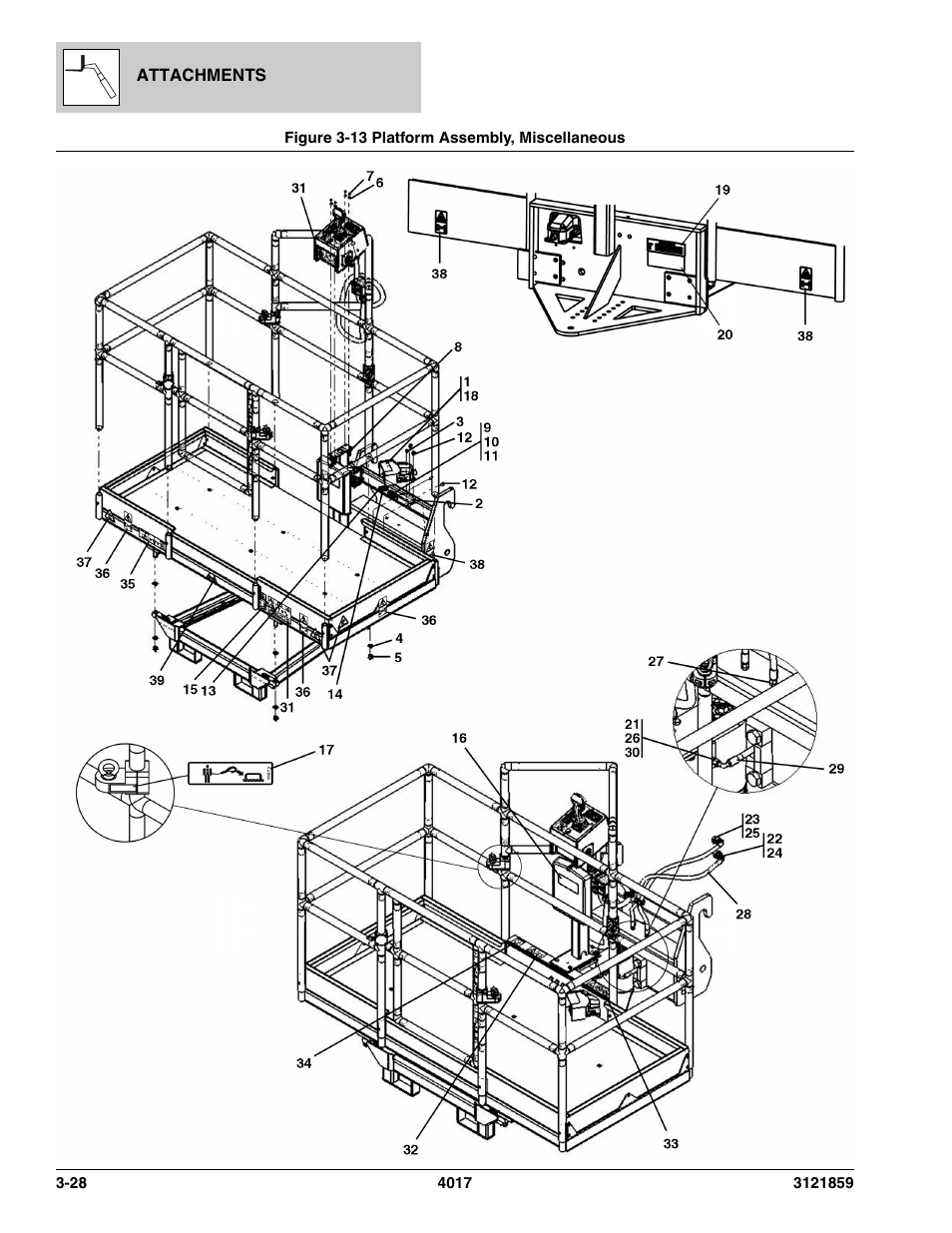 Figure 3-13 platform assembly, miscellaneous, Platform assembly, miscellaneous -28 | JLG 4017 Parts Manual User Manual | Page 78 / 357