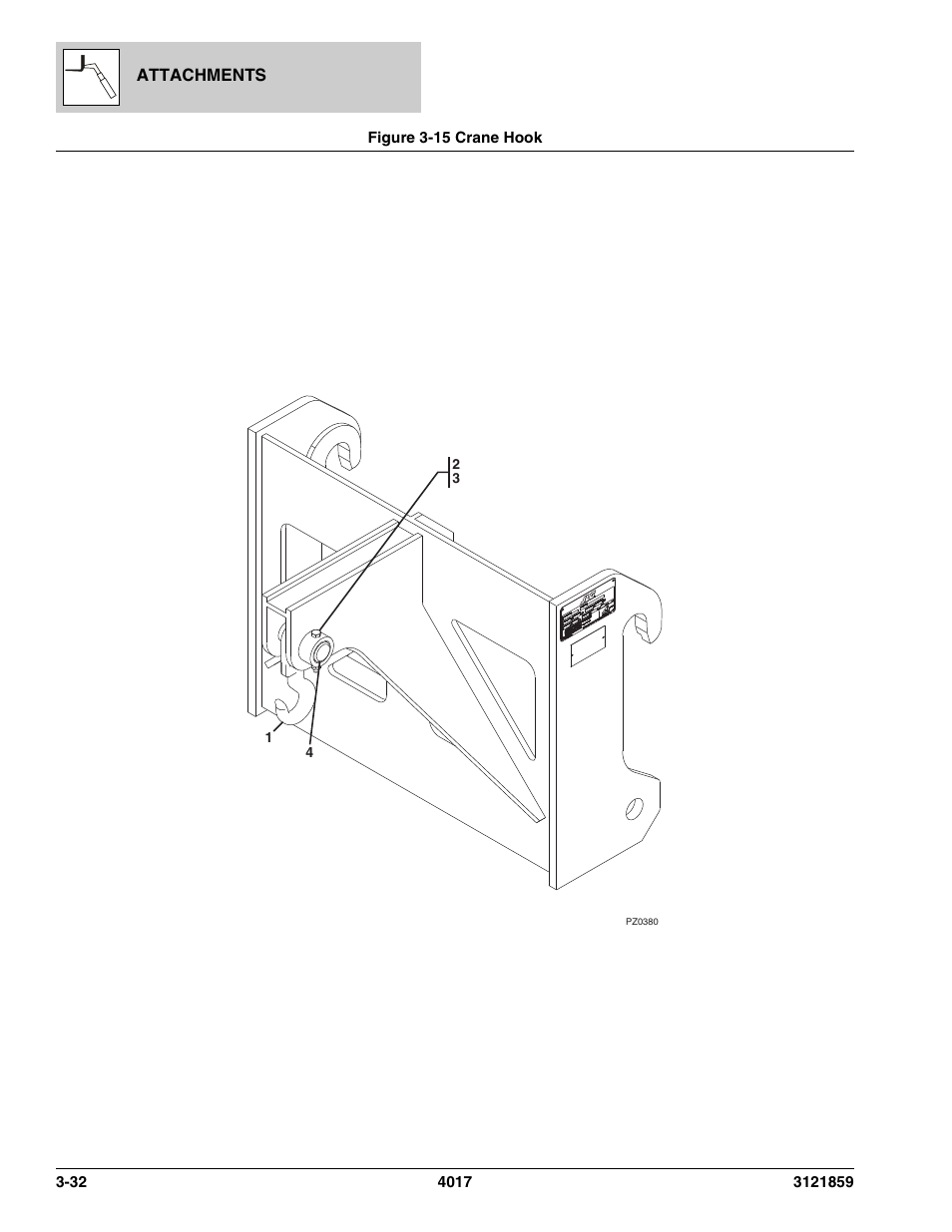 Figure 3-15 crane hook, Crane hook -32 | JLG 4017 Parts Manual User Manual | Page 82 / 357