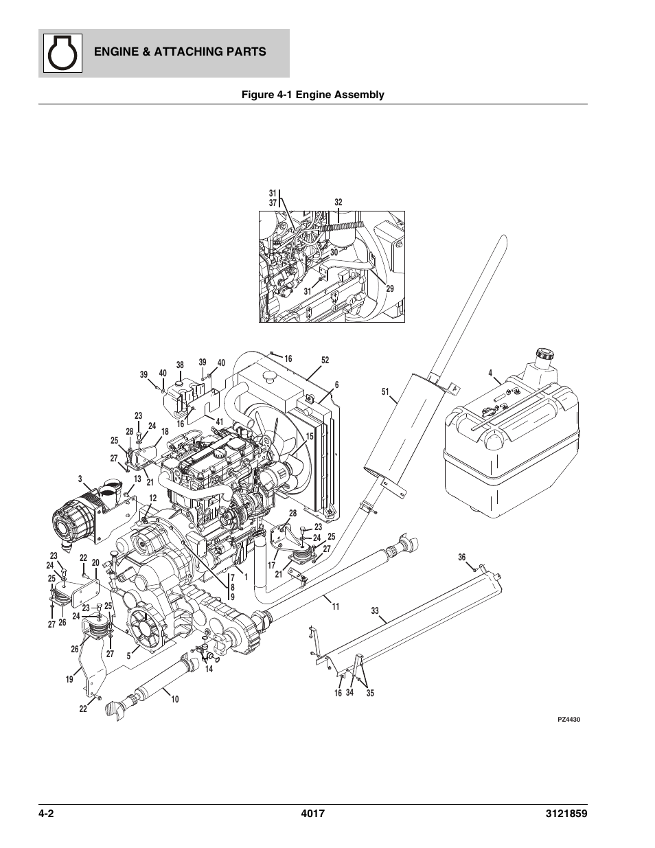 Figure 4-1 engine assembly, Engine assembly -2 | JLG 4017 Parts Manual User Manual | Page 88 / 357