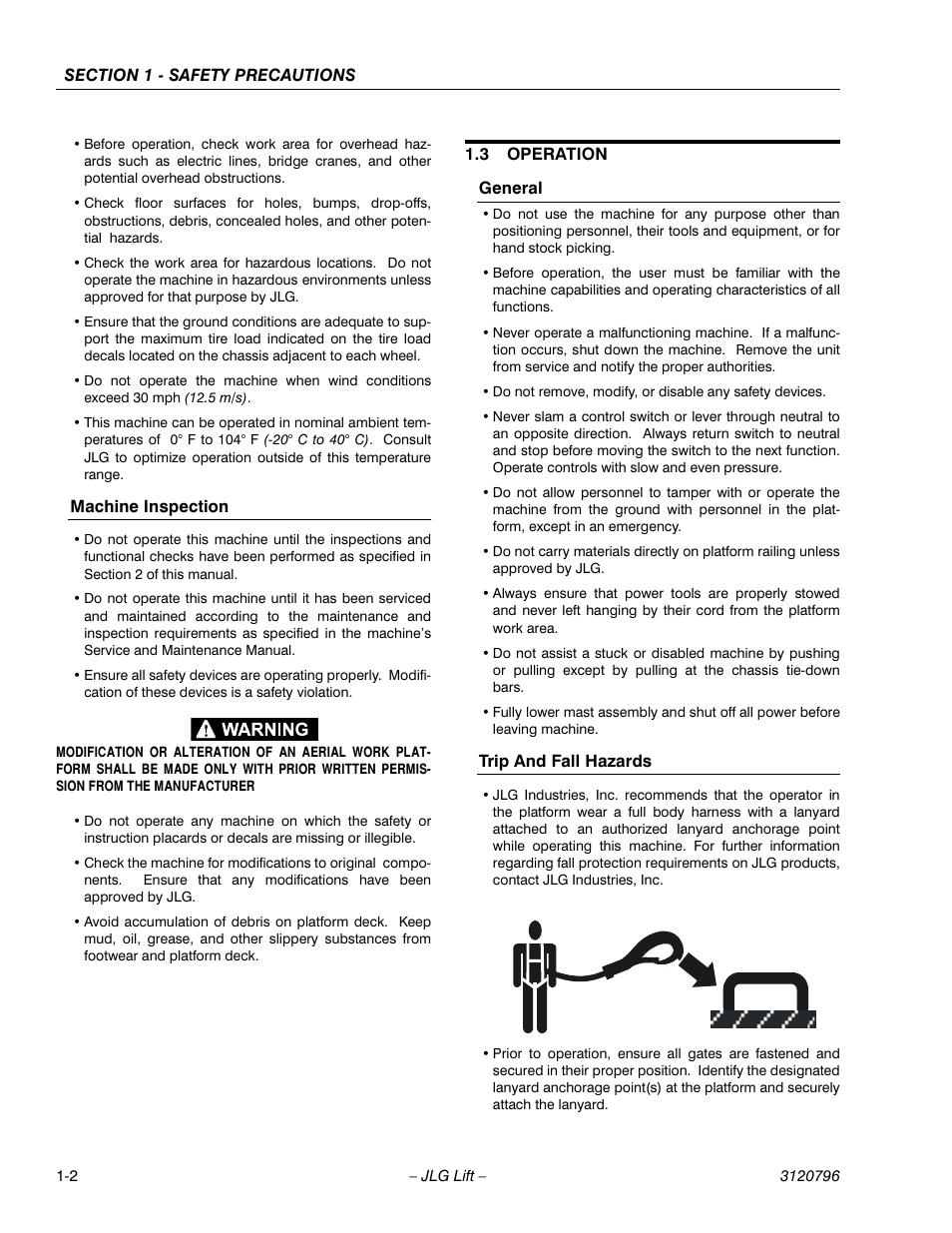 Machine inspection, 3 operation, General | Trip and fall hazards, Operation -2 | JLG 15VPSP Operator Manual User Manual | Page 12 / 52