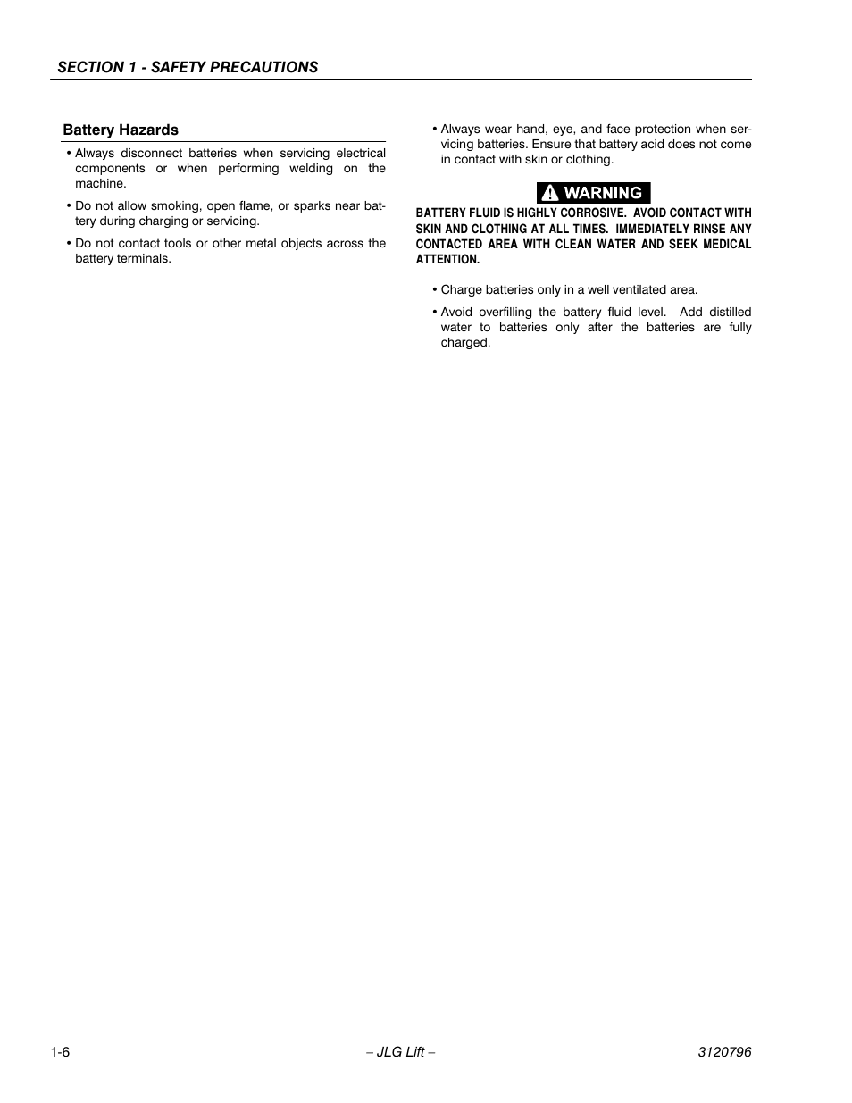 Battery hazards | JLG 15VPSP Operator Manual User Manual | Page 16 / 52