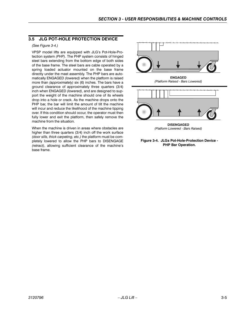 5 jlg pot-hole protection device, See figure 3-4.), Jlg pot-hole protection device -5 | JLG 15VPSP Operator Manual User Manual | Page 29 / 52