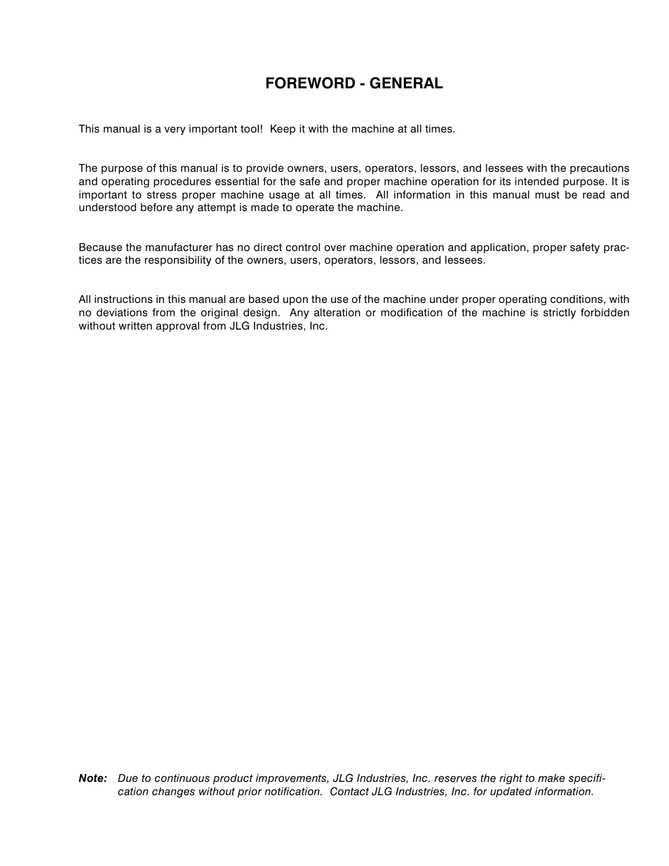 Foreword - general | JLG 15VPSP Operator Manual User Manual | Page 3 / 52