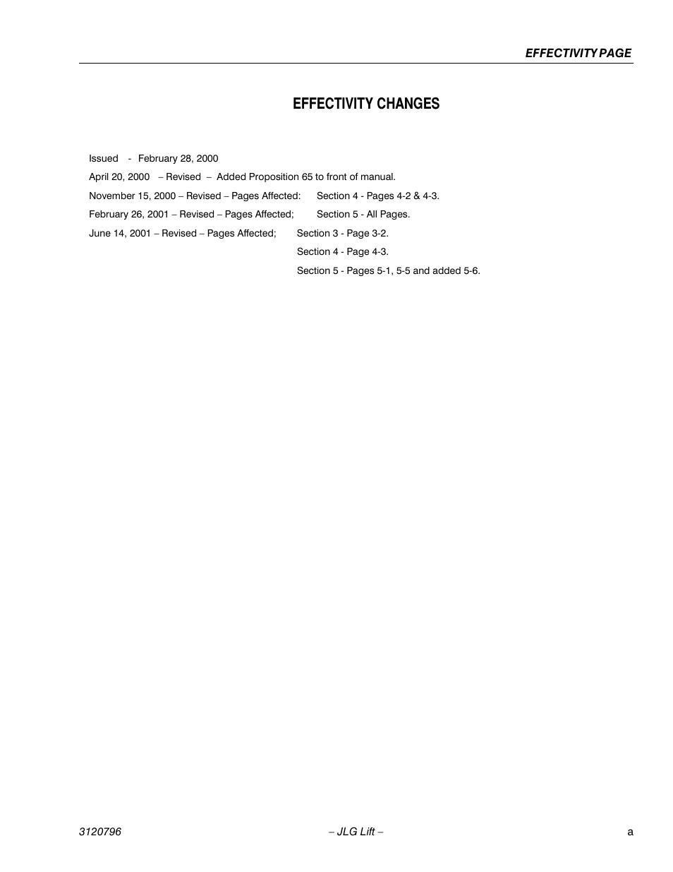 Effectivity changes | JLG 15VPSP Operator Manual User Manual | Page 7 / 52