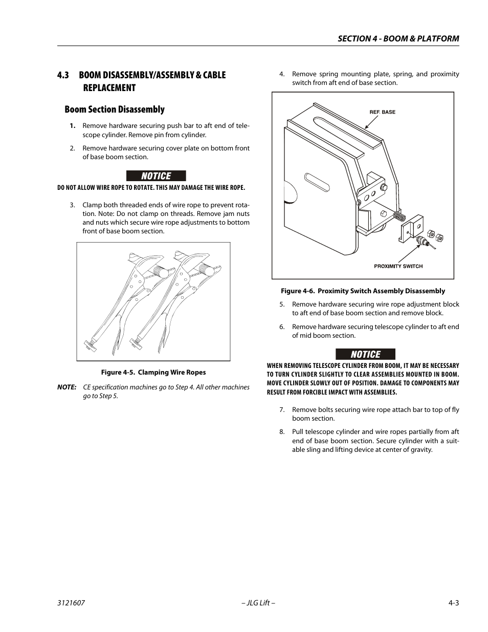 3 boom disassembly/assembly & cable replacement, Boom section disassembly, Boom disassembly/assembly & cable replacement -3 | Boom section disassembly -3, Clamping wire ropes -3, Proximity switch assembly disassembly -3 | JLG 600SC_660SJC Service Manual User Manual | Page 105 / 270