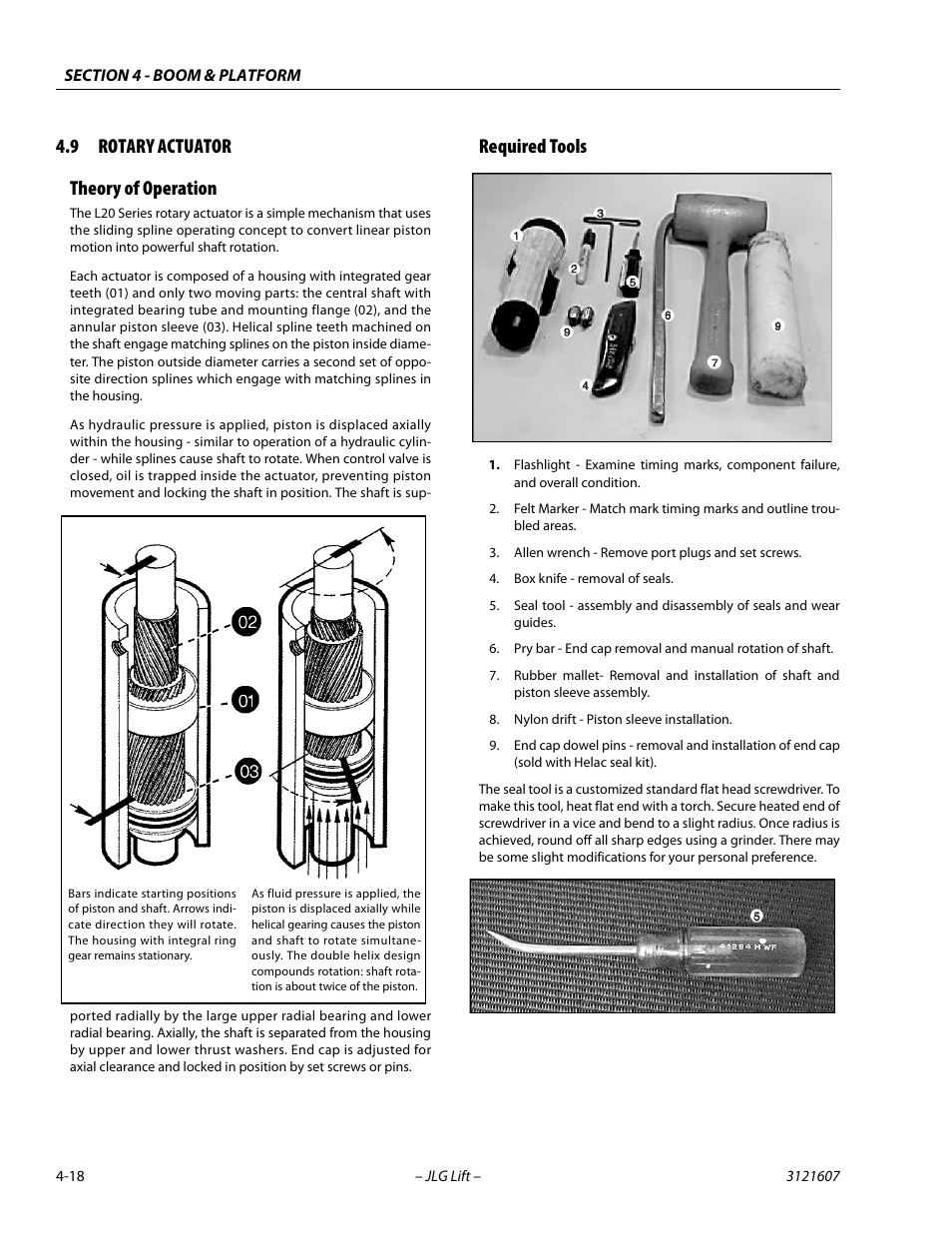 9 rotary actuator, Theory of operation, Required tools | Rotary actuator -18, Theory of operation -18 required tools -18, 9 rotary actuator theory of operation | JLG 600SC_660SJC Service Manual User Manual | Page 120 / 270