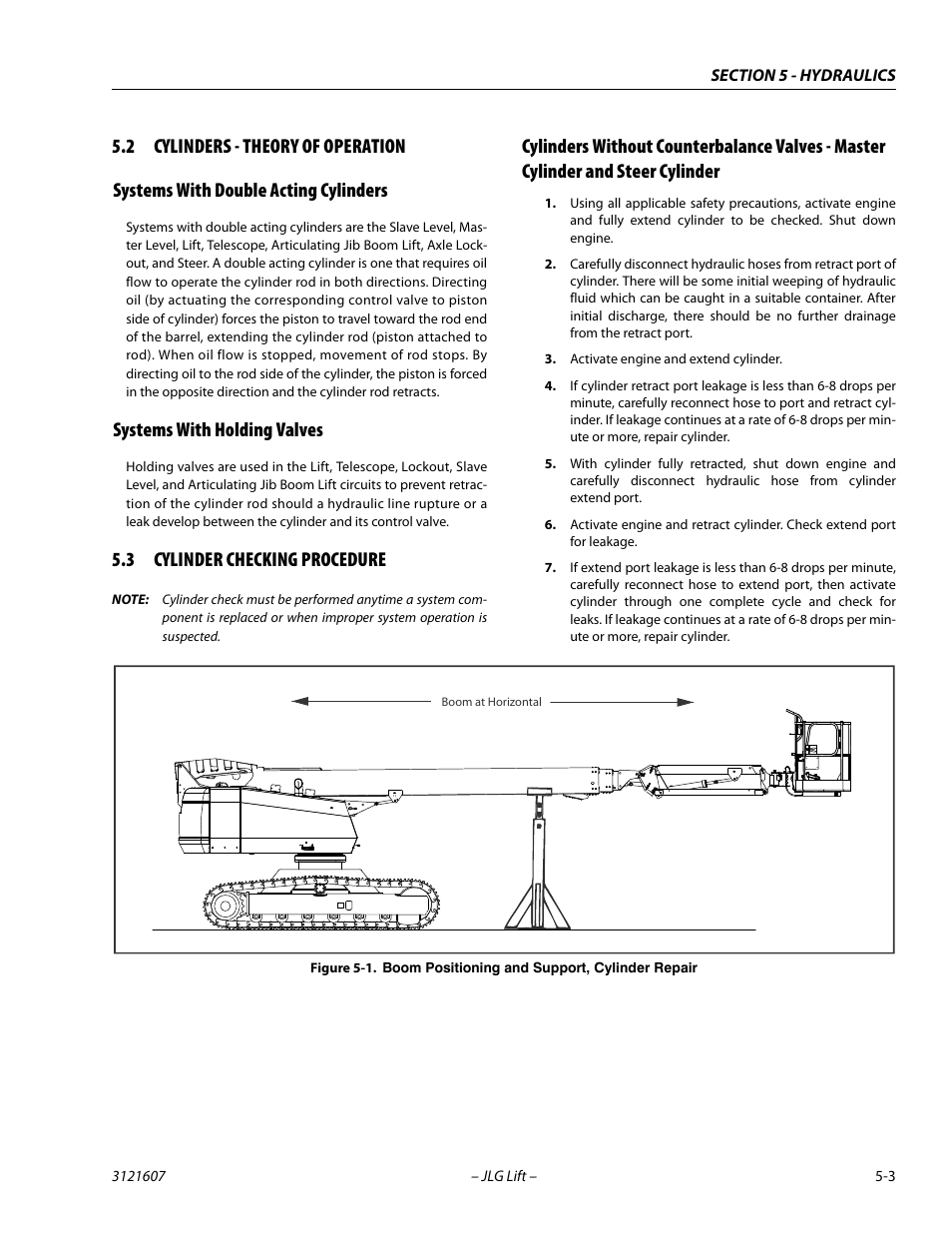 2 cylinders - theory of operation, Systems with double acting cylinders, Systems with holding valves | 3 cylinder checking procedure, Cylinders - theory of operation -3, Cylinder checking procedure -3, Boom positioning and support, cylinder repair -3 | JLG 600SC_660SJC Service Manual User Manual | Page 147 / 270