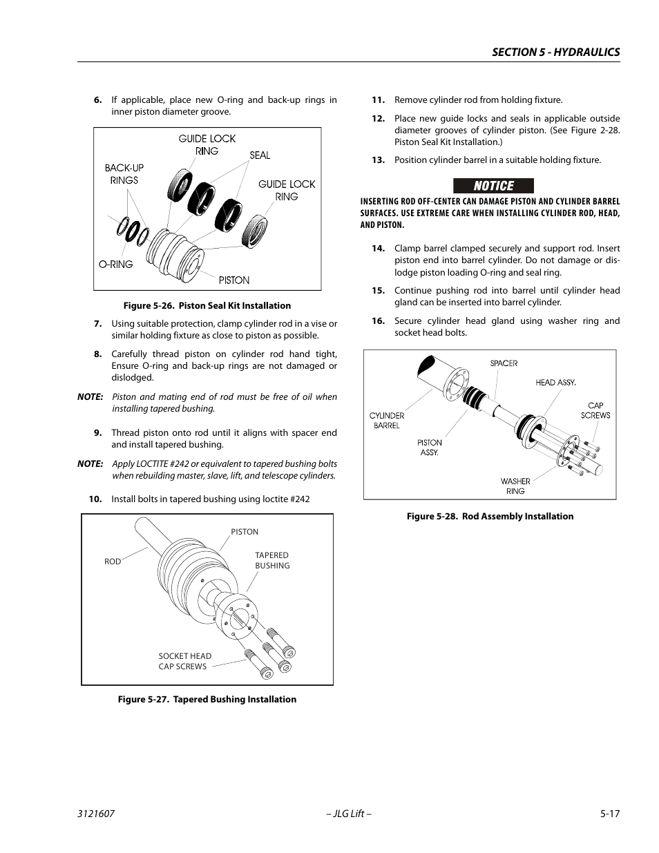 Piston seal kit installation -17, Tapered bushing installation -17, Rod assembly installation -17 | JLG 600SC_660SJC Service Manual User Manual | Page 161 / 270