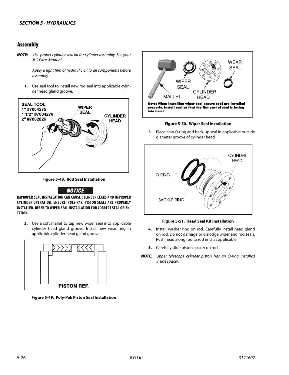 Assembly, Assembly -26, Rod seal installation -26 | Poly-pak piston seal installation -26, Wiper seal installation -26, Head seal kit installation -26 | JLG 600SC_660SJC Service Manual User Manual | Page 170 / 270