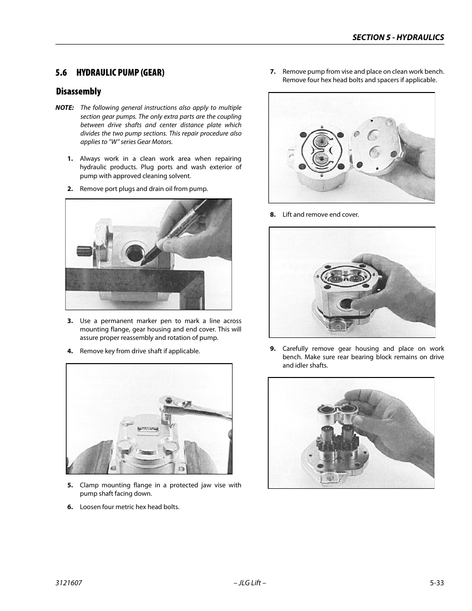 6 hydraulic pump (gear), Disassembly, Hydraulic pump (gear) -33 | Disassembly -33, 6 hydraulic pump (gear) disassembly | JLG 600SC_660SJC Service Manual User Manual | Page 177 / 270