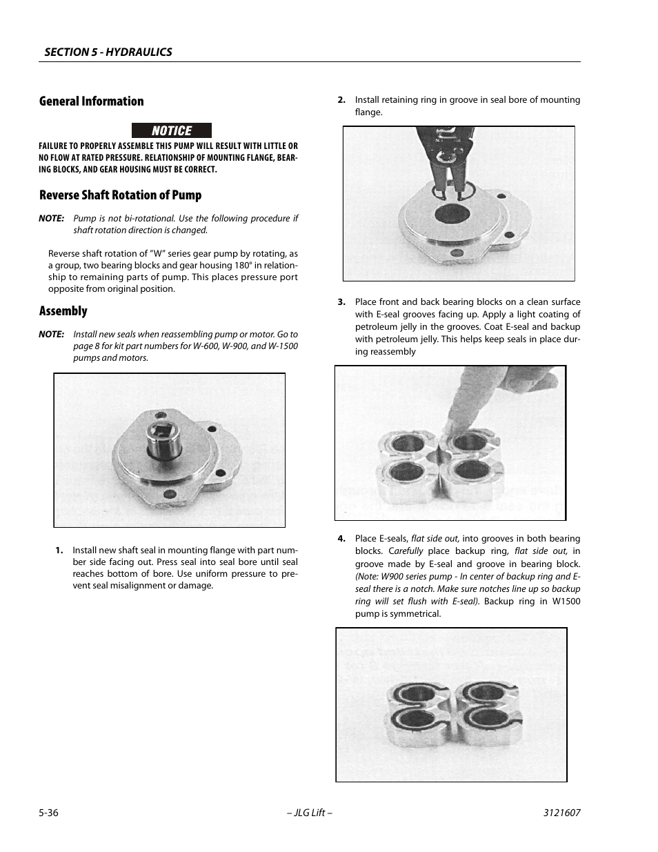 General information, Reverse shaft rotation of pump, Assembly | JLG 600SC_660SJC Service Manual User Manual | Page 180 / 270