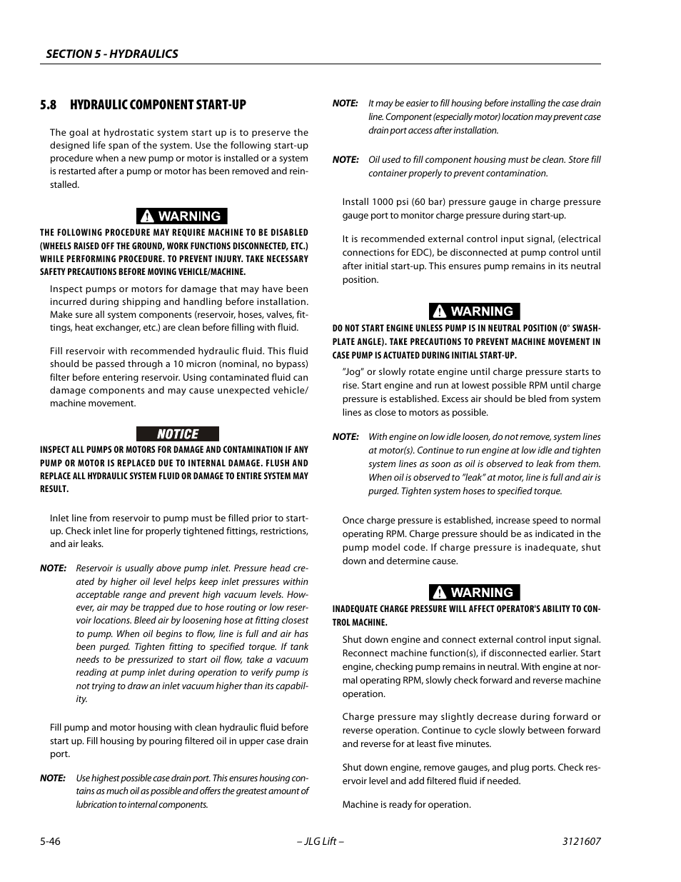 8 hydraulic component start-up, Hydraulic component start-up -46 | JLG 600SC_660SJC Service Manual User Manual | Page 190 / 270