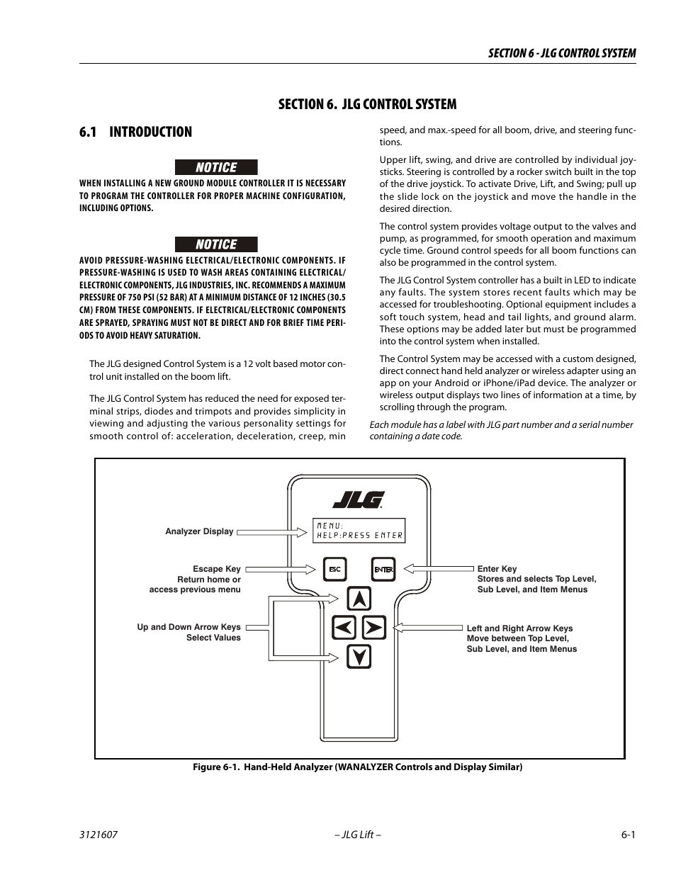 Section 6. jlg control system, 1 introduction, Section | 6 - jlg control system, Introduction -1 | JLG 600SC_660SJC Service Manual User Manual | Page 195 / 270