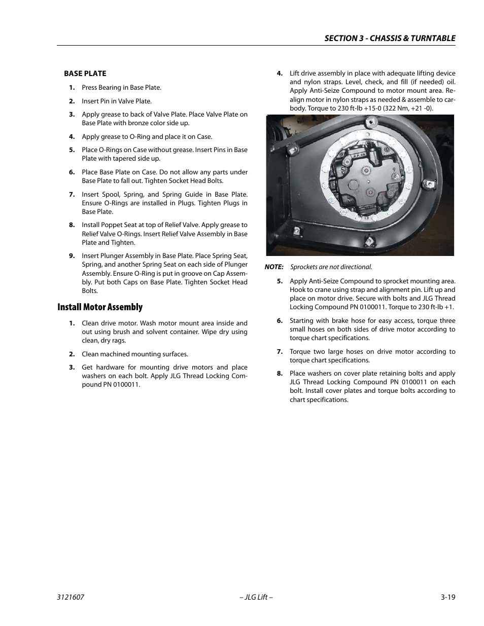 Base plate, Install motor assembly, Install motor assembly -19 | JLG 600SC_660SJC Service Manual User Manual | Page 55 / 270