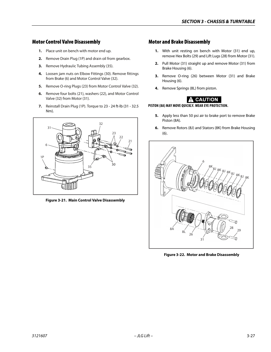 Motor control valve disassembly, Motor and brake disassembly, Main control valve disassembly -27 | Motor and brake disassembly -27 | JLG 600SC_660SJC Service Manual User Manual | Page 63 / 270