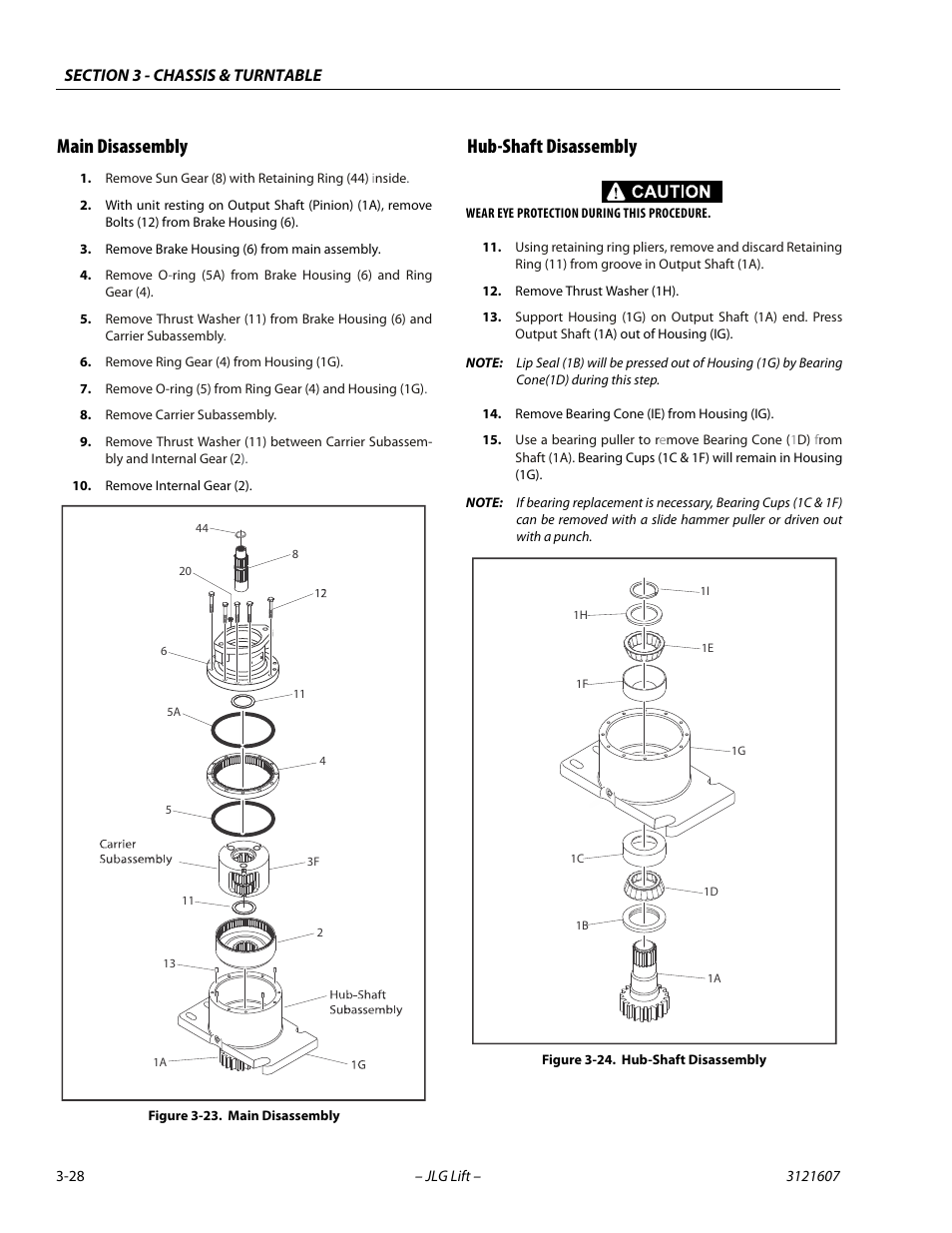 Main disassembly, Hub-shaft disassembly, Main disassembly -28 hub-shaft disassembly -28 | Main disassembly -28, Hub-shaft disassembly -28 | JLG 600SC_660SJC Service Manual User Manual | Page 64 / 270