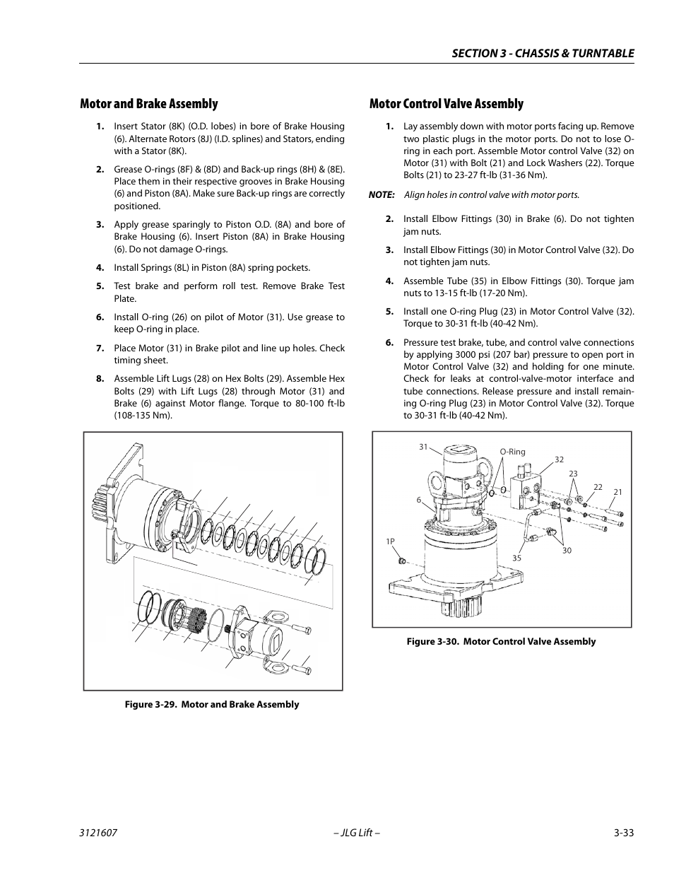 Motor and brake assembly, Motor control valve assembly, Motor and brake assembly -33 | Motor control valve assembly -33 | JLG 600SC_660SJC Service Manual User Manual | Page 69 / 270