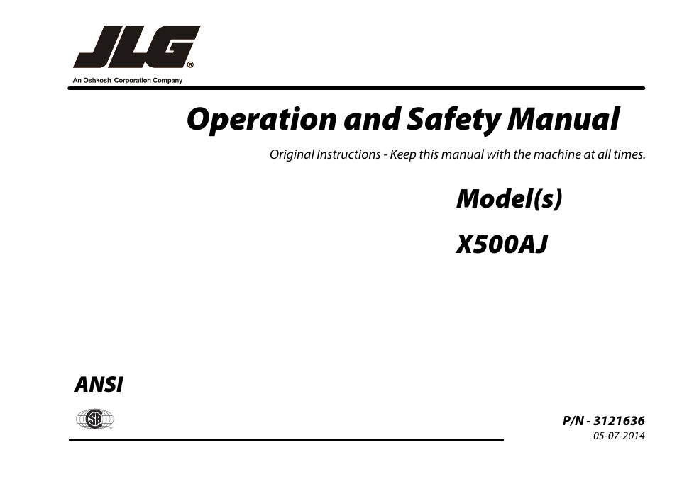 JLG X500AJ Operator Manual User Manual | 154 pages